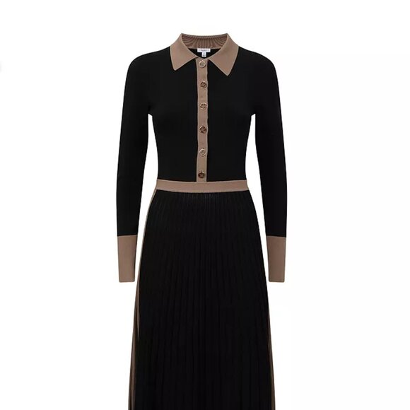 NWT REISS Mia Colorblock Knit Midi Dress Black/Tan Size XS - Picture 2 of 8
